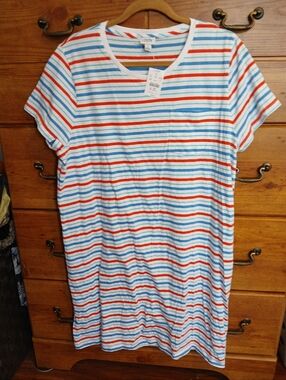 J. CREW Multi-Stripe Short Sleeve TSHIRT DRESS Size :XL